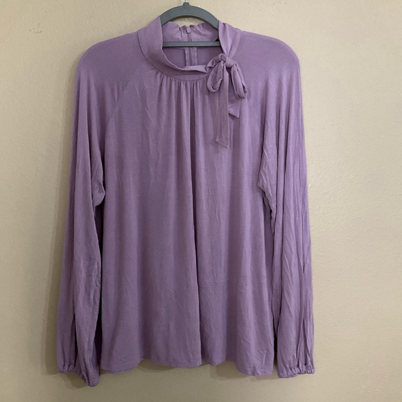 Lauren Ralph Lauren Lilac Long Sleeve Tie Neck Blouse Womens XL Classy Preppy - Picture 2 of 9